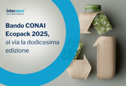 Simbolo del riciclo e titolo inserito in un cerchio azzurro, simbolo di Interzero.